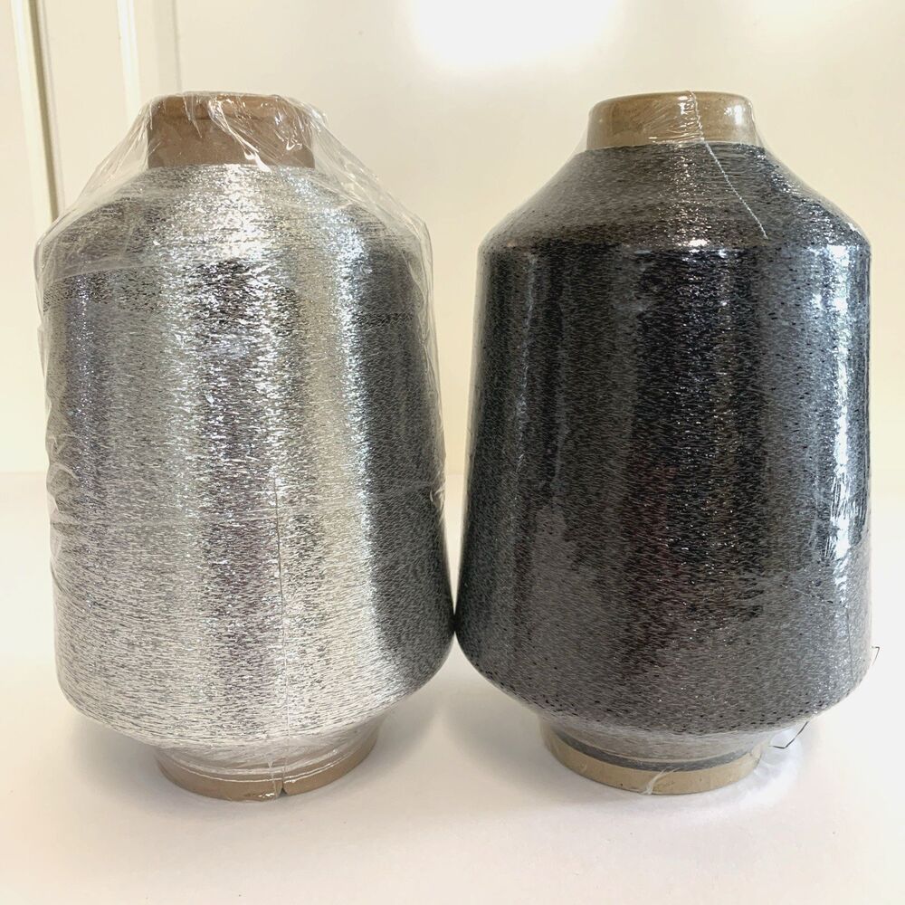 2 Fine Metallic Yarn Thread Sparkle Shiny Knitting 1.3lb Cone Japan Silver Black
